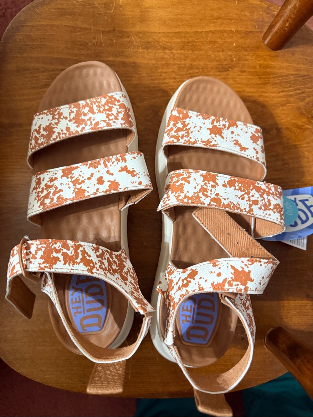Hey Dude White and Orange Speckle Strap Sandals